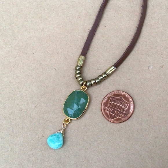 New leather cord jade amazonite sundance charm necklace - Picture 6 of 8
